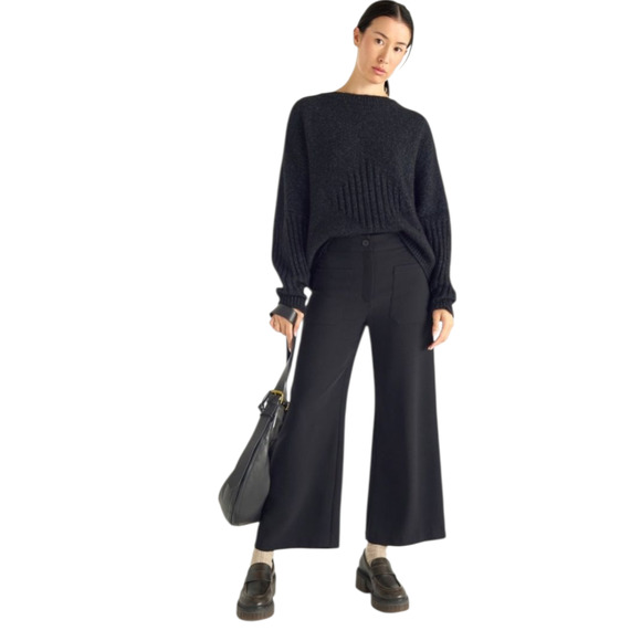 $245 NWT Cotélac Women’s Black Wide Leg Cropped Pants Size 3 US Large Minimalist - Picture 1 of 15